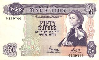 1967 Bank Of Mauritius 50 Rupees ¡¡ Vf - Xf ¡¡ Pick:33c photo