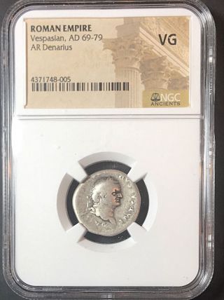 Vespasian Ancient Roman Silver Denarius Eagle Ngc Certified 12 Caesars 76ad 3.  1g photo