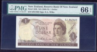 Zealand 1 Dollar Nd (1968 - 75) Sign.  D.  L.  Wilks P163b (pmg 66) Gem Unc photo