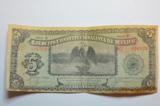Mexico M - 934¦mi - Chi - 71 (s - 524) Ejercito Constitucional 5 Pesos,  191 Vfine 826929 photo