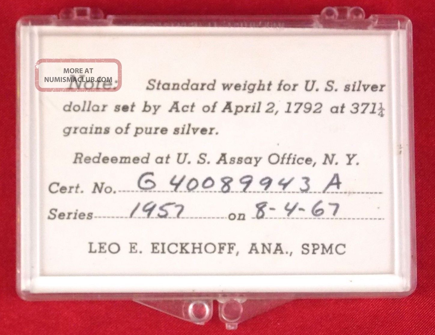 1935 1957 $1 Silver Certificate Treasury Redemption 0 773 Troy Ounce