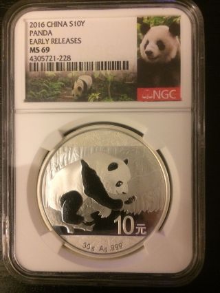 2016 Silver Chinese Panda Ms69 Ngc (milk Spots). photo