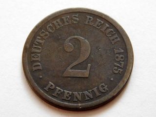 2 Pfennig 1875 D.  German Empire Coin.  Km 2.  Very Fine.  H1463 photo