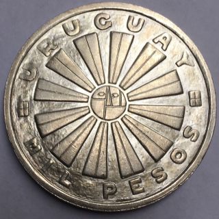 South American Republic Of Uruguay 1969 1000 Pesos Silver Crown Coin. photo