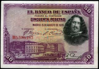 Spain 50 Pesetas 15/8/1928 P - 75b Ef Circulated Banknote photo
