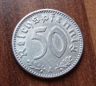 50 Reichspfennig 1942 A.  German Coin.  Km 96.  Swastika.  B1281 photo