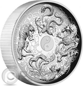 Chinese Ancient Mythical Creatures High Relief 1 Oz Silver Coin 1$ Tuvalu 2016 photo