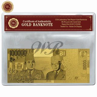 Indonesia 100000 100,  000 Rupiah Pure 24k Gold Foil Banknote Collectable photo