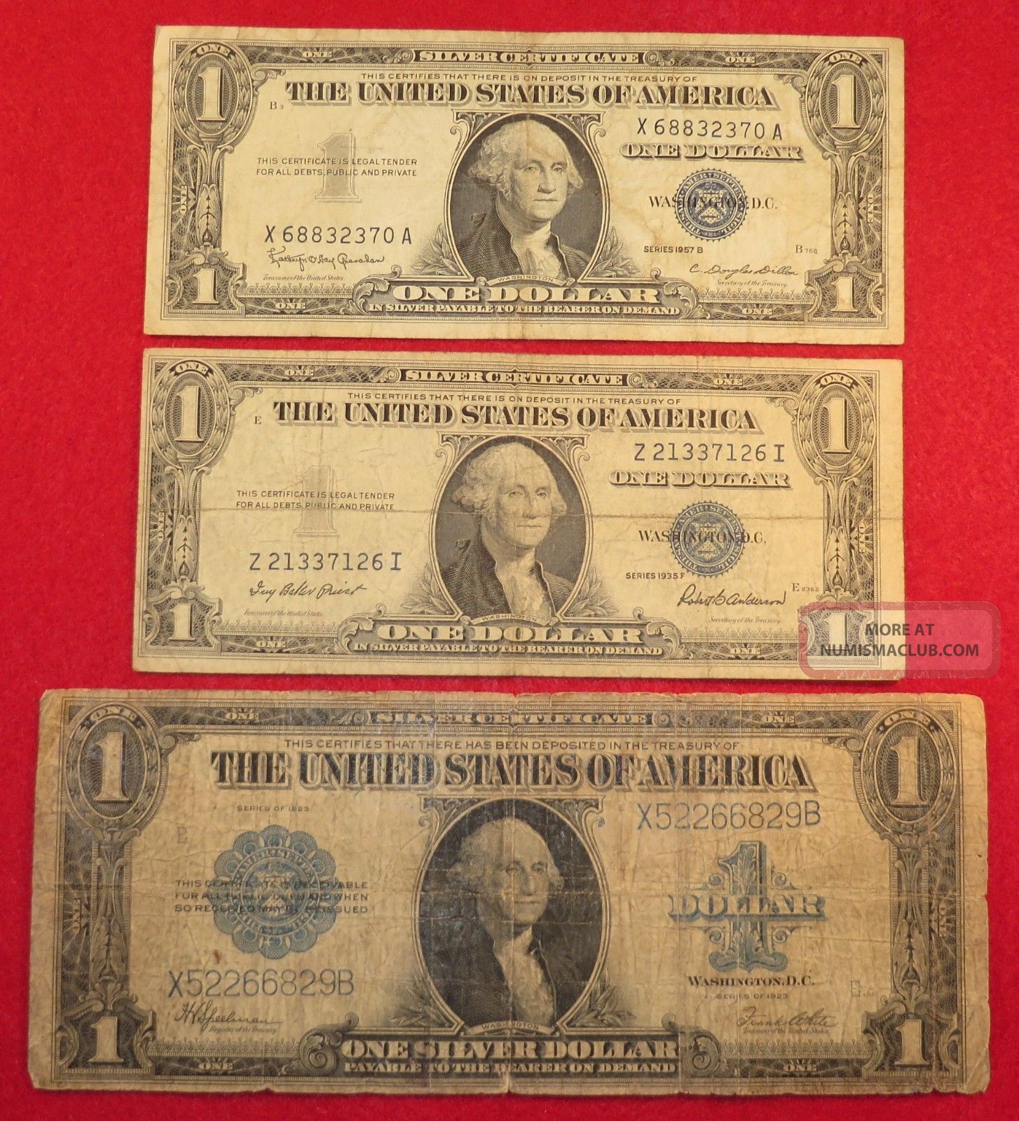 1923 Lg Note Silver Certificate,  1935f & 1957b All Serial Doubles - Large Size Notes photo