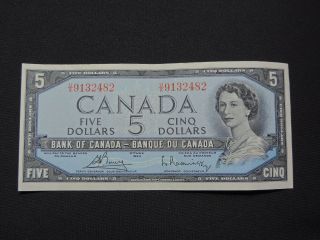 1954 $5 Dollar Bank Note Canada U/x 9132482 Bouey - Rasminsky Mod Port Ef photo
