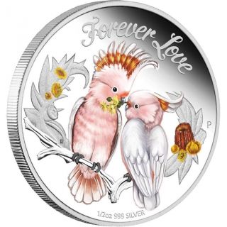 Tuvalu 2014 50ct Forever Love Cockatoo 1/2oz Limited Silver Coin photo