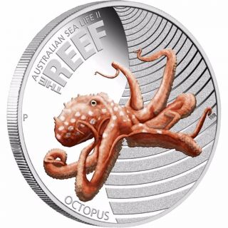 Australia 2012 50c Sea Life Ii Australian Reef Octopus 1/2 Oz Proof Silver Coin photo