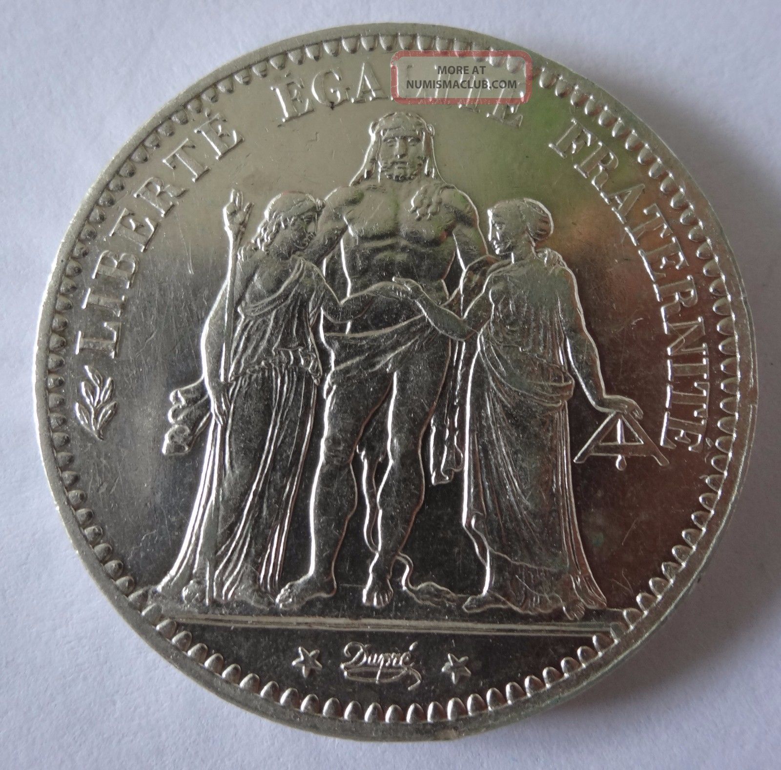 France 1876 A 5 Francs Liberte Egalite Fraternite Silver Coin France photo