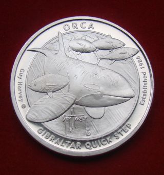 Solid Silver Round 1 Troy Ounce 2016 Orca Whale Fishing Guy Harvey.  999 Bu photo