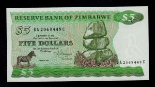 Zimbabwe 5 Dollars 1983 Ba - C Pick 2c Unc Banknote. photo