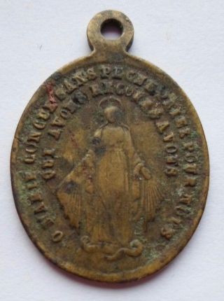 Virgin Mary Miraculous Antique Christian Religious Pendant Medal photo