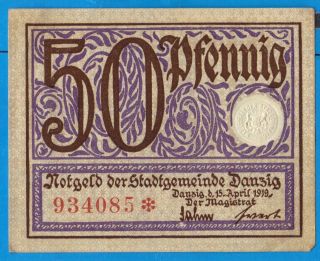 Germany Danzig 50 Pfennig Pf 1919 Banknote Notgeld Antique photo