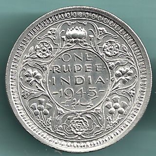 British India - 1945 - King George Vi - One Rupee - Rarest Silver Coin photo