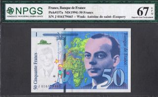 France Banknote Pick 157a 1994 50 Francs Npgs Gem Uncirculated 67 Epq Unc photo