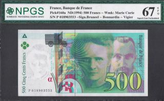 France Banknote Pick 160a 1994 500 Francs Npgs Gem Uncirculated 67 Epq Unc photo