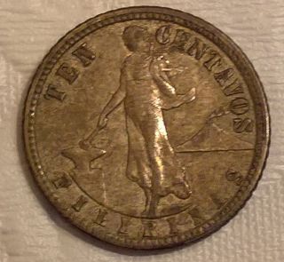 Phillipines 10 Centavos 1921 0.  750 Fine Silver Coin photo
