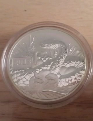 2013 Tokelau Year Of The Snake 1 Ounce.  999 Silver $5 Coin With Capsule photo