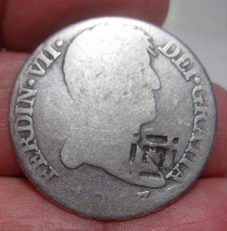1813 (spain) 2 Reales (silver) W/ Countermark - - Lattice Rejilla - - Very Scarce Dat photo