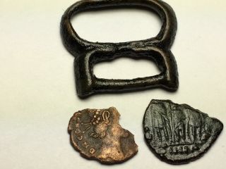 Ancient Imp.  Roman 3 Items: Buckle,  3 Legionrare$.  & Wreath.  Ca 27 Bc - 476 Ad.  Pics photo