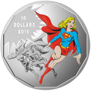 2015 1/2 Oz.  99,  99 Silver Coloured Coin - Superman - Supergirl - Originals: Unity photo
