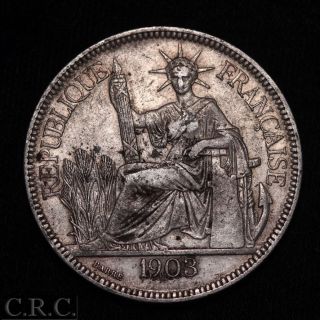 1903 French Indo China 1 Piastre Silver Trade Dollar photo