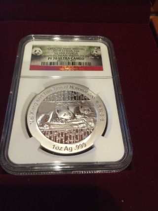 2014 China 1 Oz Silver Panda Coin Smithsonian Institution Ngc Pf 70 Ultra Cameo photo