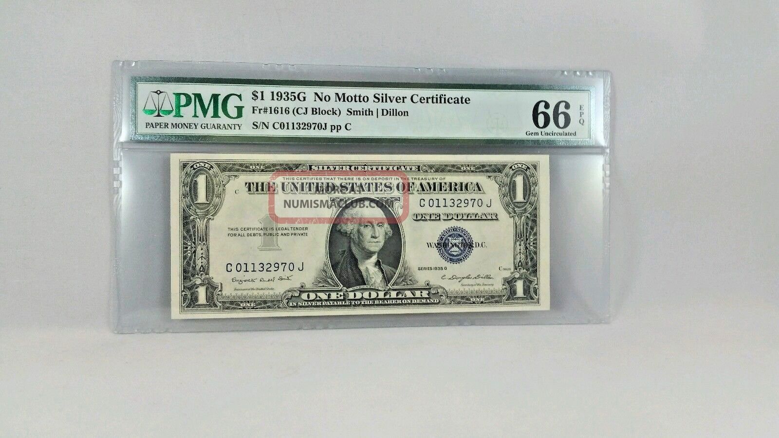 1935g No Motto Silver Certificate Cj Block Pmg 66 Epq Gem Small Size Notes photo