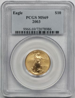 2003 American Gold Eagle $10 Quarter - Ounce Ms 69 Pcgs 1/4 Oz photo