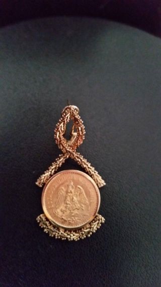 1955 Gold 5 Pesos Coin From Mexico In 14k Pendant Bezel,  8.  4 Grams photo