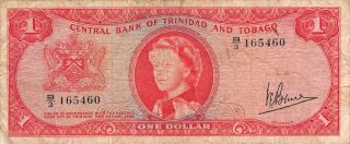Trinidad & Tobago $1 1964 Series B/3 Circulated Banknote 2d photo