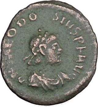 Theodosius I The Great Ancient Roman Coin Victory Chi - Rho Christ Monogr I37539 photo