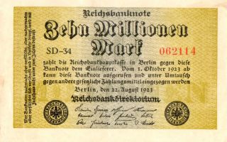 Xxx - Rare 10 Million Mark Weimar Inflation Banknote 1923 Nearly Unc photo