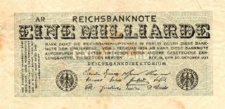 Xx - Rare 1 Milliarde (billion) Mark Weimar Inflation Banknote 1923 F C photo