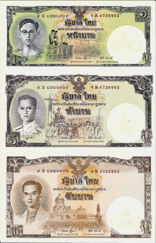 2007 Thailand Siam Comm 1,  5,  10 Baht King 80 Birthday Uncut Sheet W/ Folder photo