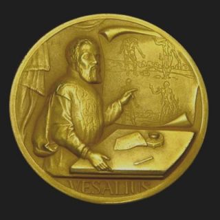 Visalius Andreas,  1514 - 1564.  Large 0.  999 Siver Medal Gold Electroplated photo