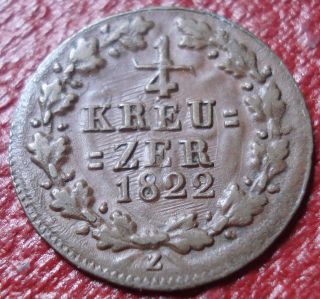 1822 Nassau (german State) 1/4 Kreuzer With Heavy Clash Marks In Ef photo