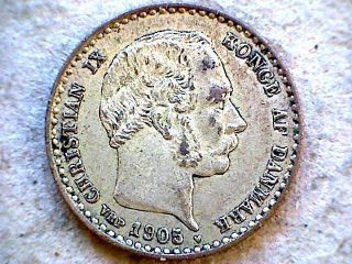Denmark Christian Ix 1905 10 Ore,  Silver Small Coin,  Xf photo