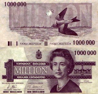 ◆◆uncirculated Banknote◆◆ 2000 $1 Million Dolla - Unc Crisp Canada $1000 - Colour photo
