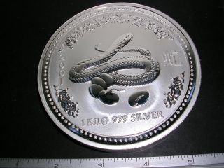 2001 Australia Year Of The Snake Series I 1kg 999 Silver 32.  15oz Bu Perth photo