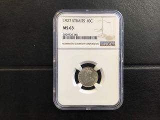 1927 Straits Settlements Ngc Certified 10 Cents Silver Coin photo
