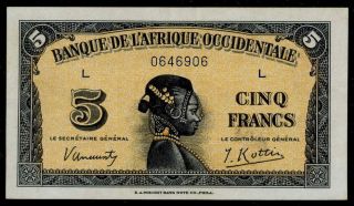 French West Africa 5 Francs 1942 Xf French Colonial Banknote See Photo photo