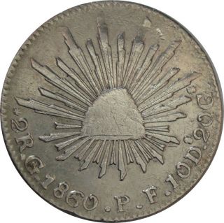 1860/59 Mexico Guananjuato 2 Reales Go.  P.  F.  - Silver Coin photo