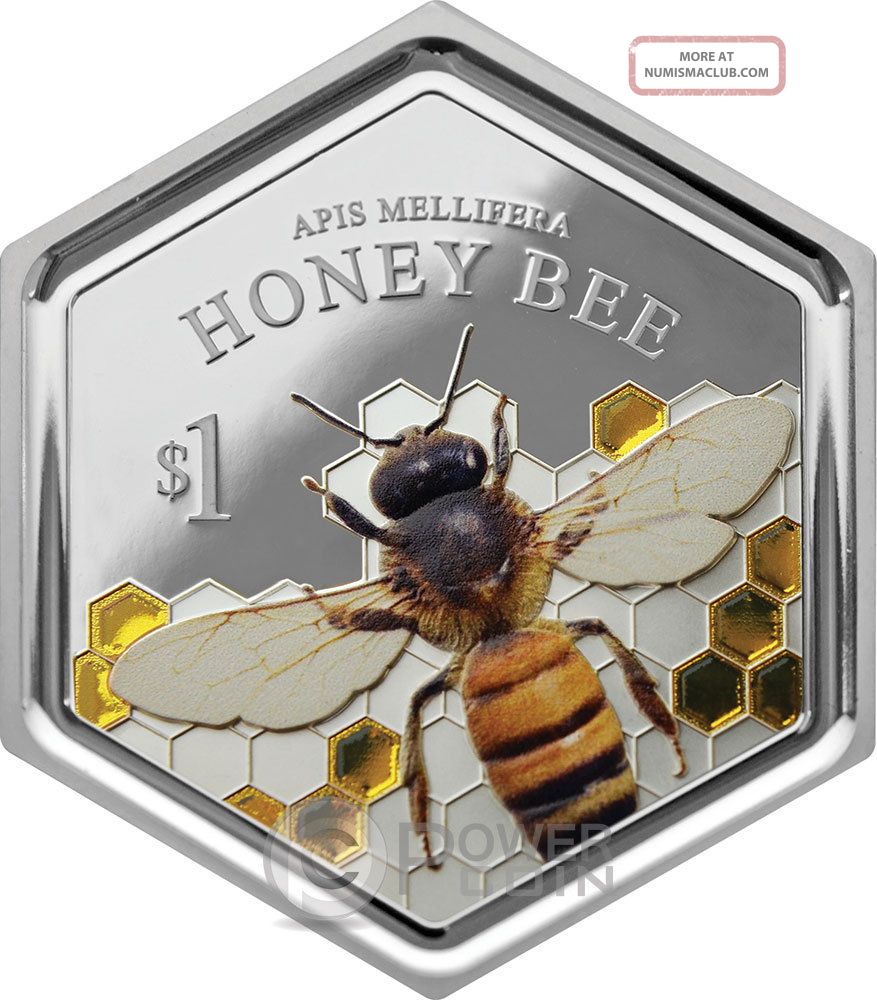Honey Bee Hexagonal Shape 1 Oz Silver Coin 1$ Zealand 2016 Australia & Oceania photo