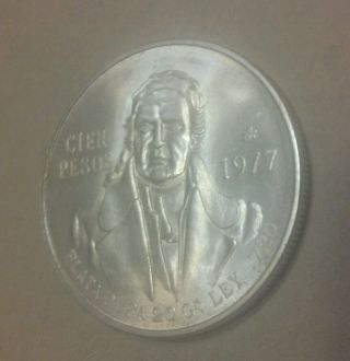 Mexico 1977 Cien Pesos 72 Silver Coin (i Combine) photo