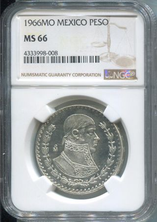 1966 Mo Mexico Peso Silver,  Mexico City,  Ngc Ms66 photo